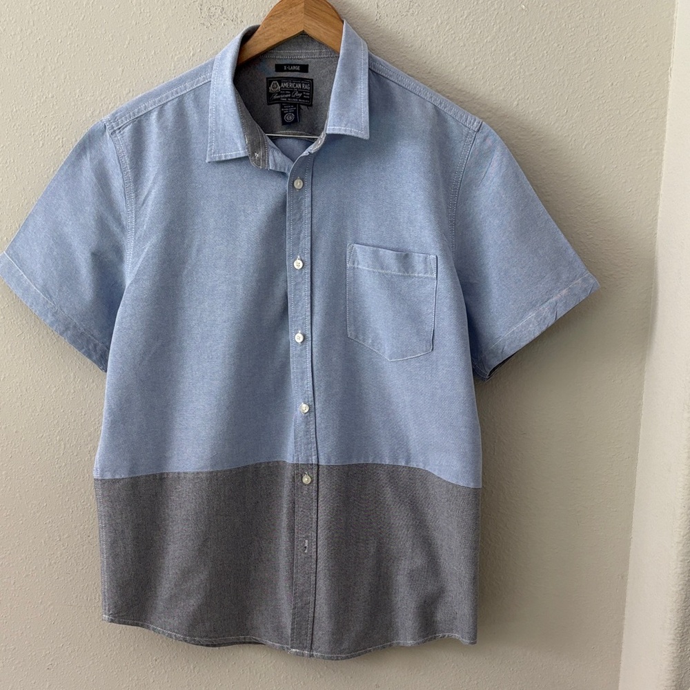 American Rag Men's Casual Light Blue and Gray Button Down Shirt